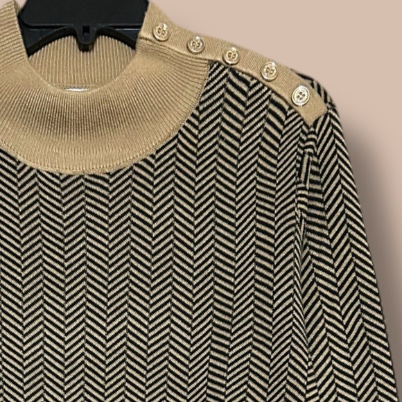 Calvin Klein Brown Black Chevron Sweater Gold Accents Mock Neck Size Large - Picture 6 of 10